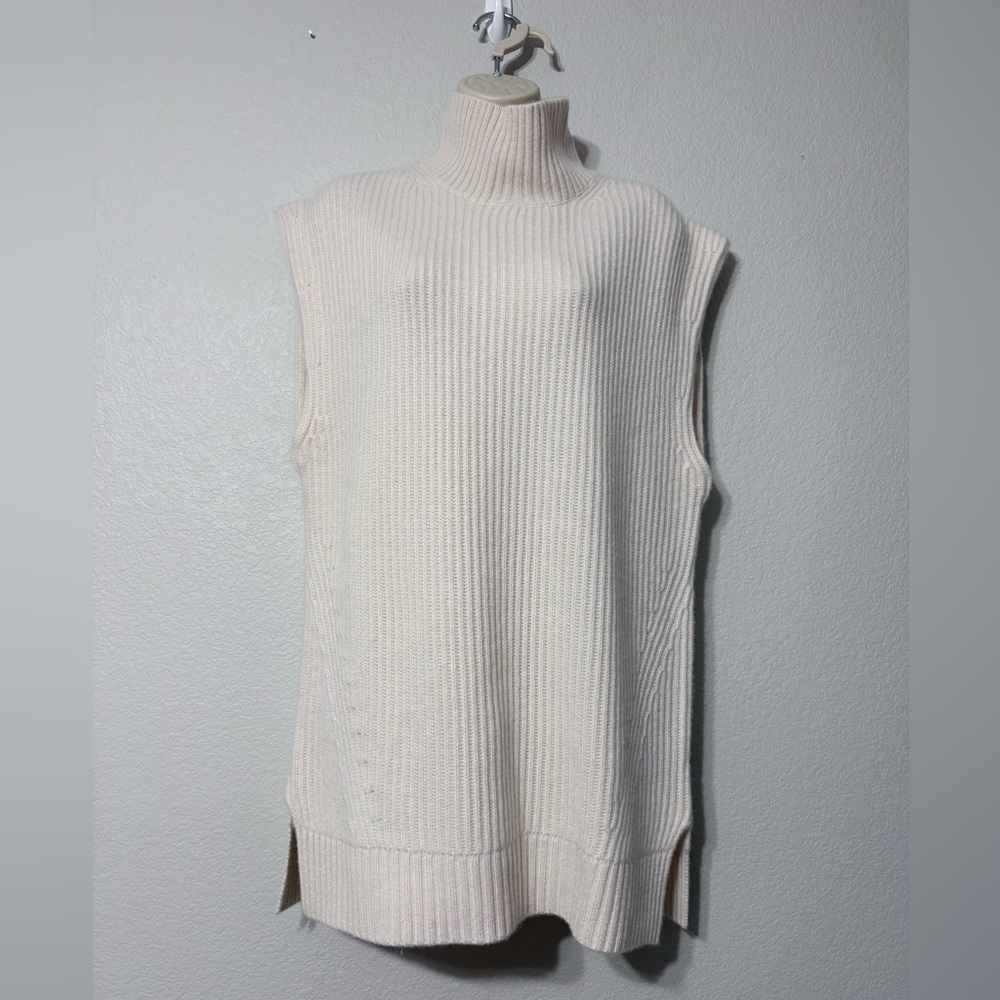 NEW J. Crew SZ S-M Ribbed 100% Cashmere Sleeveless Turtleneck Tunic Heavyweight